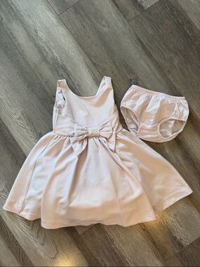 Light Pink Baby Girl Fancy Dress with Bow and Matching Bloomers